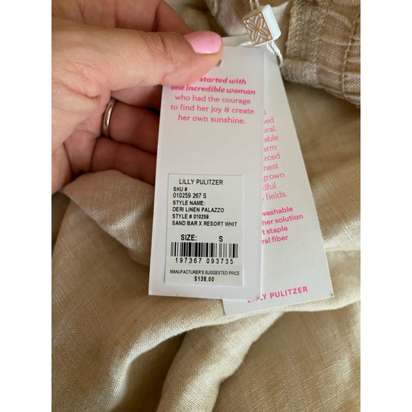 Women's Lilly Pulitzer Beige Linen Palazzo Pants Size S - Picture 5 of 5